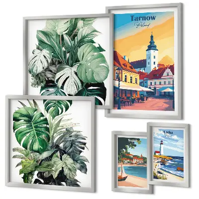 Conjunto de 5 quadros com moldura com estampas da flora das cidades costeiras polonesas