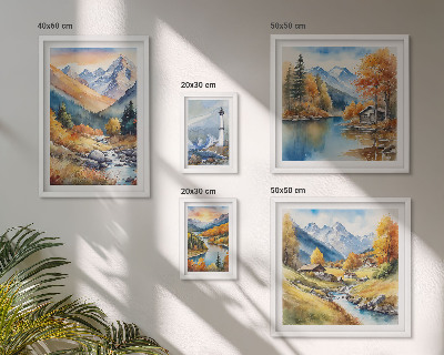Conjunto de 5 quadros decorativos farol de rios de montanha