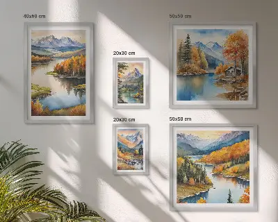 Galeria de parede rios de montanha com árvores de outono