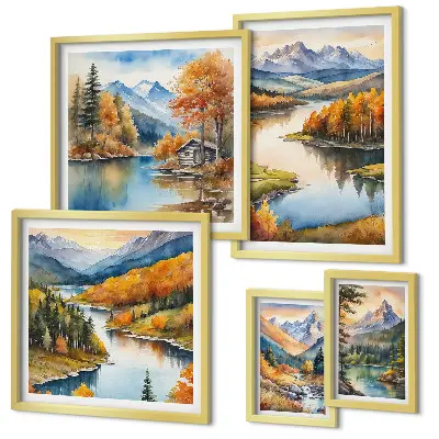 Galeria de parede rios de montanha com árvores de outono