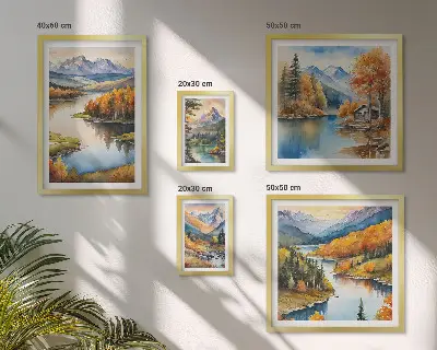 Galeria de parede rios de montanha com árvores de outono