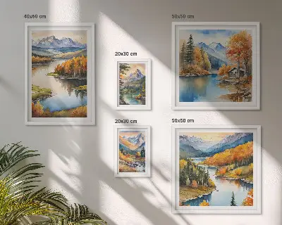 Galeria de parede rios de montanha com árvores de outono