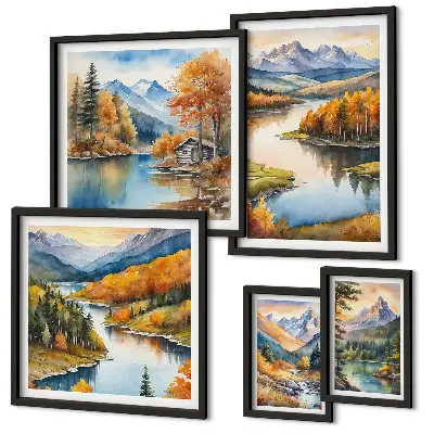 Galeria de parede rios de montanha com árvores de outono