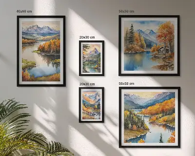 Galeria de parede rios de montanha com árvores de outono