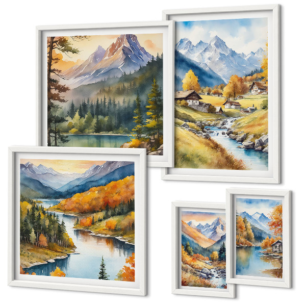 Parede galeria de quadros Paisagens montanhosas do vale do rio