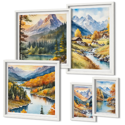 Parede galeria de quadros Paisagens montanhosas do vale do rio