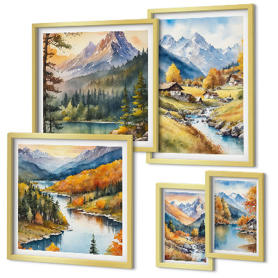 Parede galeria de quadros Paisagens montanhosas do vale do rio