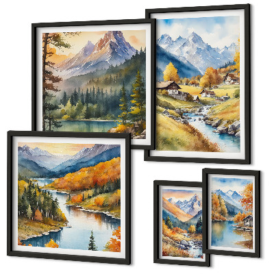 Parede galeria de quadros Paisagens montanhosas do vale do rio