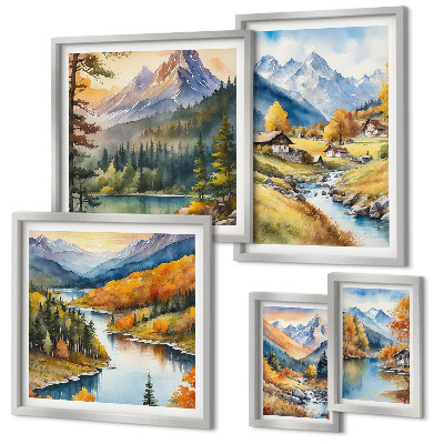 Parede galeria de quadros Paisagens montanhosas do vale do rio