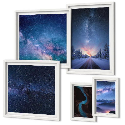 Conjunto de 5 quadros decorativos Paisagens noturnas cósmicas