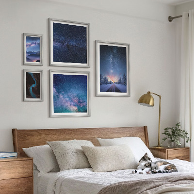 Conjunto de 5 quadros decorativos Paisagens noturnas cósmicas