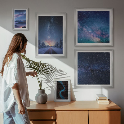 Conjunto de 5 quadros decorativos Paisagens noturnas cósmicas