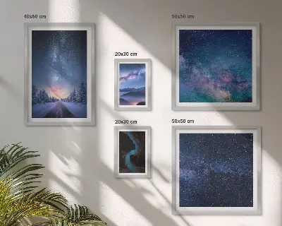 Conjunto de 5 quadros decorativos com paisagens noturnas cósmicas