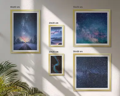 Conjunto de 5 quadros decorativos com paisagens noturnas cósmicas