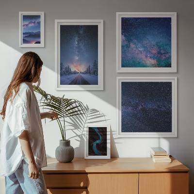 Conjunto de 5 quadros decorativos Paisagens noturnas cósmicas