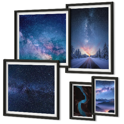 Conjunto de 5 quadros decorativos Paisagens noturnas cósmicas