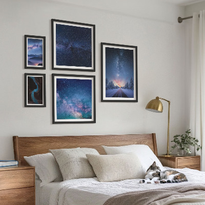 Conjunto de 5 quadros decorativos Paisagens noturnas cósmicas