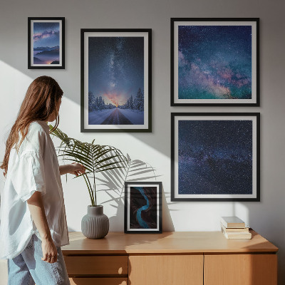 Conjunto de 5 quadros decorativos Paisagens noturnas cósmicas