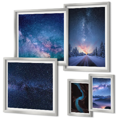 Conjunto de 5 quadros decorativos Paisagens noturnas cósmicas