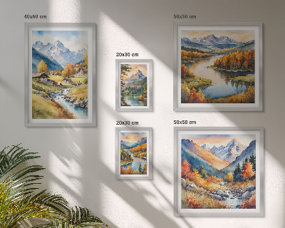Galeria de parede Paisagens de montanhas, rios e florestas.