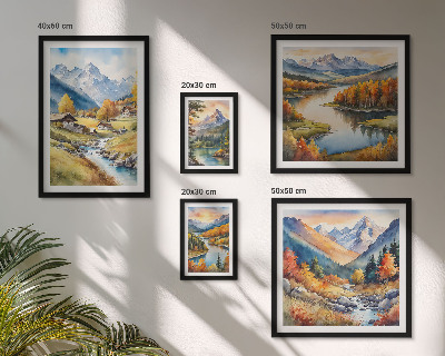 Galeria de parede Paisagens de montanhas, rios e florestas.