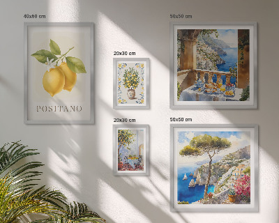 Conjunto de 5 quadros com moldura Toques cítricos em estilo mediterrâneo