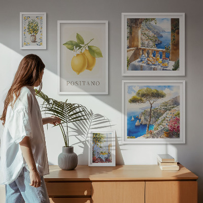 Conjunto de 5 quadros com moldura Toques cítricos em estilo mediterrâneo