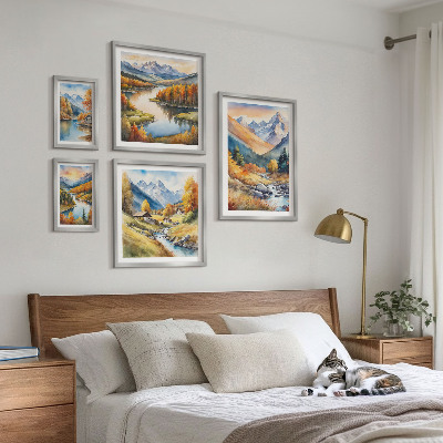 Conjunto de 5 quadros decorativos Paisagens de montanha no outono