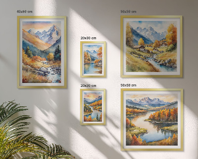 Conjunto de 5 quadros decorativos Paisagens de montanha no outono