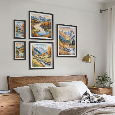 Conjunto de 5 quadros decorativos Paisagens de montanha no outono