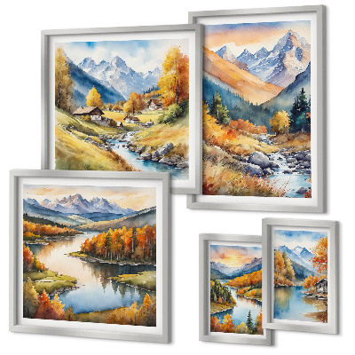 Conjunto de 5 quadros decorativos Paisagens de montanha no outono