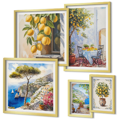 Conjunto de 5 quadros com moldura Inspirações cítricas ao sol