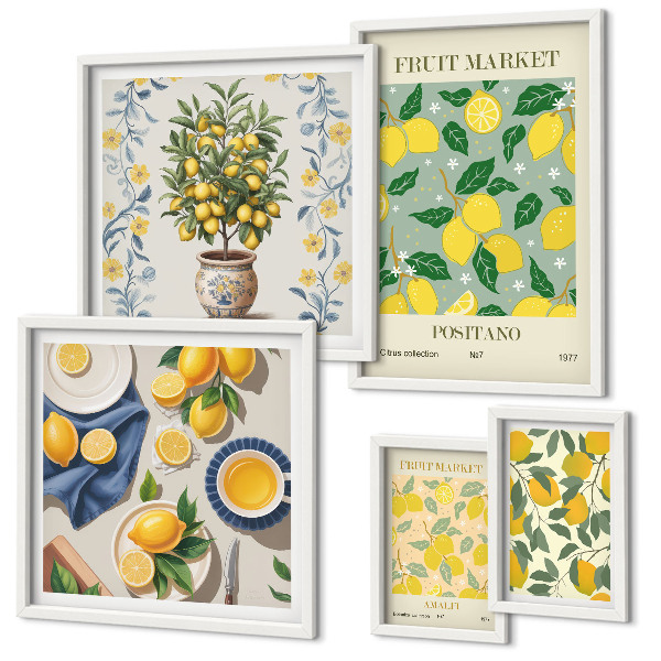 Conjunto de 5 quadros decorativos padrões de frutas cítricas frescas
