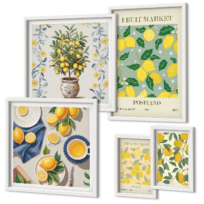 Conjunto de 5 quadros decorativos padrões de frutas cítricas frescas
