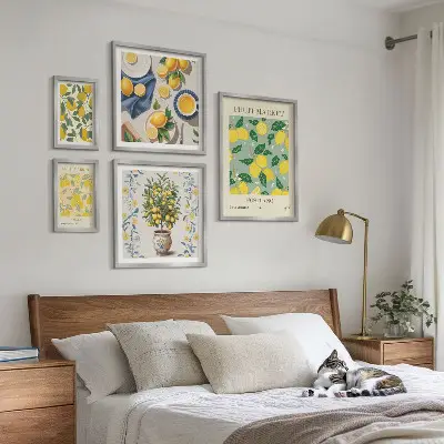 Conjunto de 5 quadros decorativos com padrões de frutas cítricas frescas