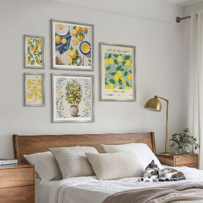 Conjunto de 5 quadros decorativos padrões de frutas cítricas frescas