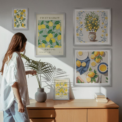 Conjunto de 5 quadros decorativos padrões de frutas cítricas frescas
