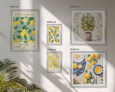 Conjunto de 5 quadros decorativos padrões de frutas cítricas frescas