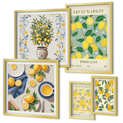 Conjunto de 5 quadros decorativos padrões de frutas cítricas frescas