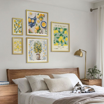 Conjunto de 5 quadros decorativos padrões de frutas cítricas frescas