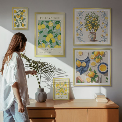 Conjunto de 5 quadros decorativos padrões de frutas cítricas frescas