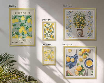 Conjunto de 5 quadros decorativos padrões de frutas cítricas frescas