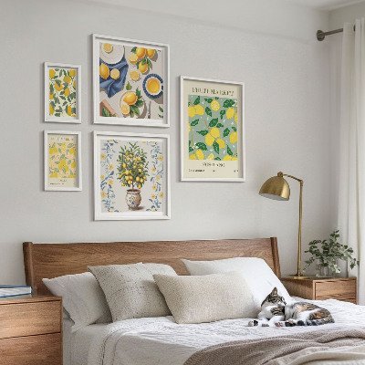 Conjunto de 5 quadros decorativos padrões de frutas cítricas frescas