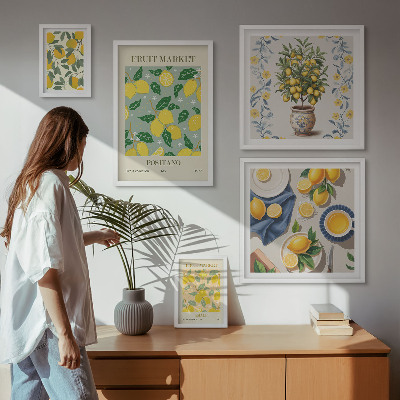 Conjunto de 5 quadros decorativos padrões de frutas cítricas frescas