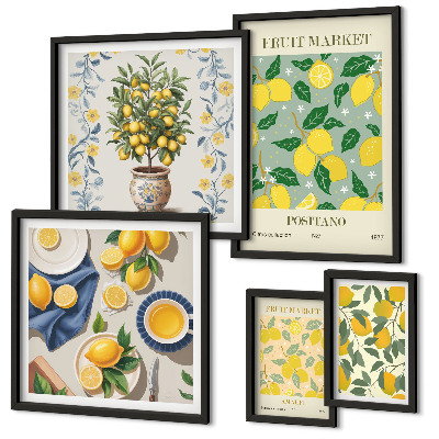 Conjunto de 5 quadros decorativos padrões de frutas cítricas frescas
