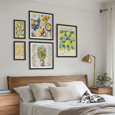 Conjunto de 5 quadros decorativos padrões de frutas cítricas frescas