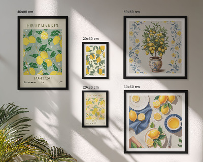 Conjunto de 5 quadros decorativos padrões de frutas cítricas frescas