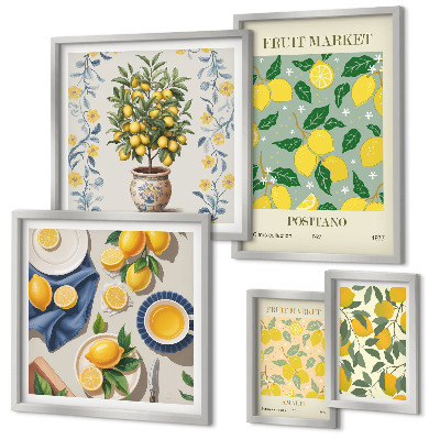 Conjunto de 5 quadros decorativos padrões de frutas cítricas frescas