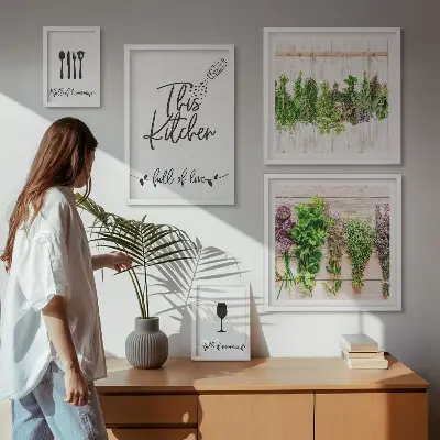 Conjunto de 5 quadros com moldura estampa de ervas aromáticas para cozinha