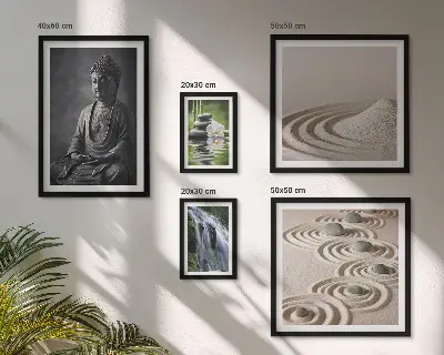 Parede galeria de quadros com temas de natureza zen relaxante